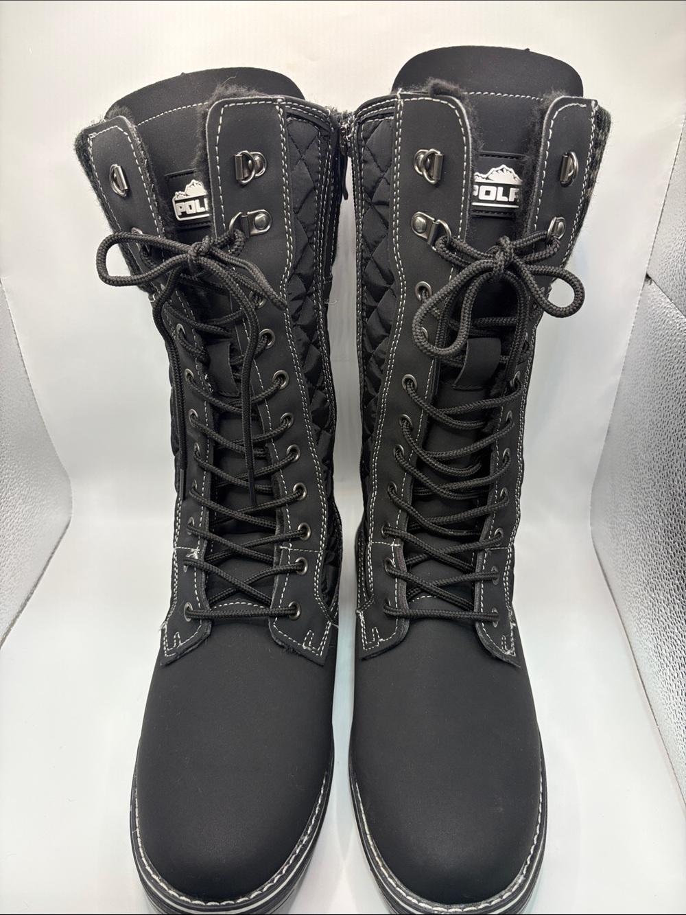 POLAR Black Quilted Lace-Up Winter Boots